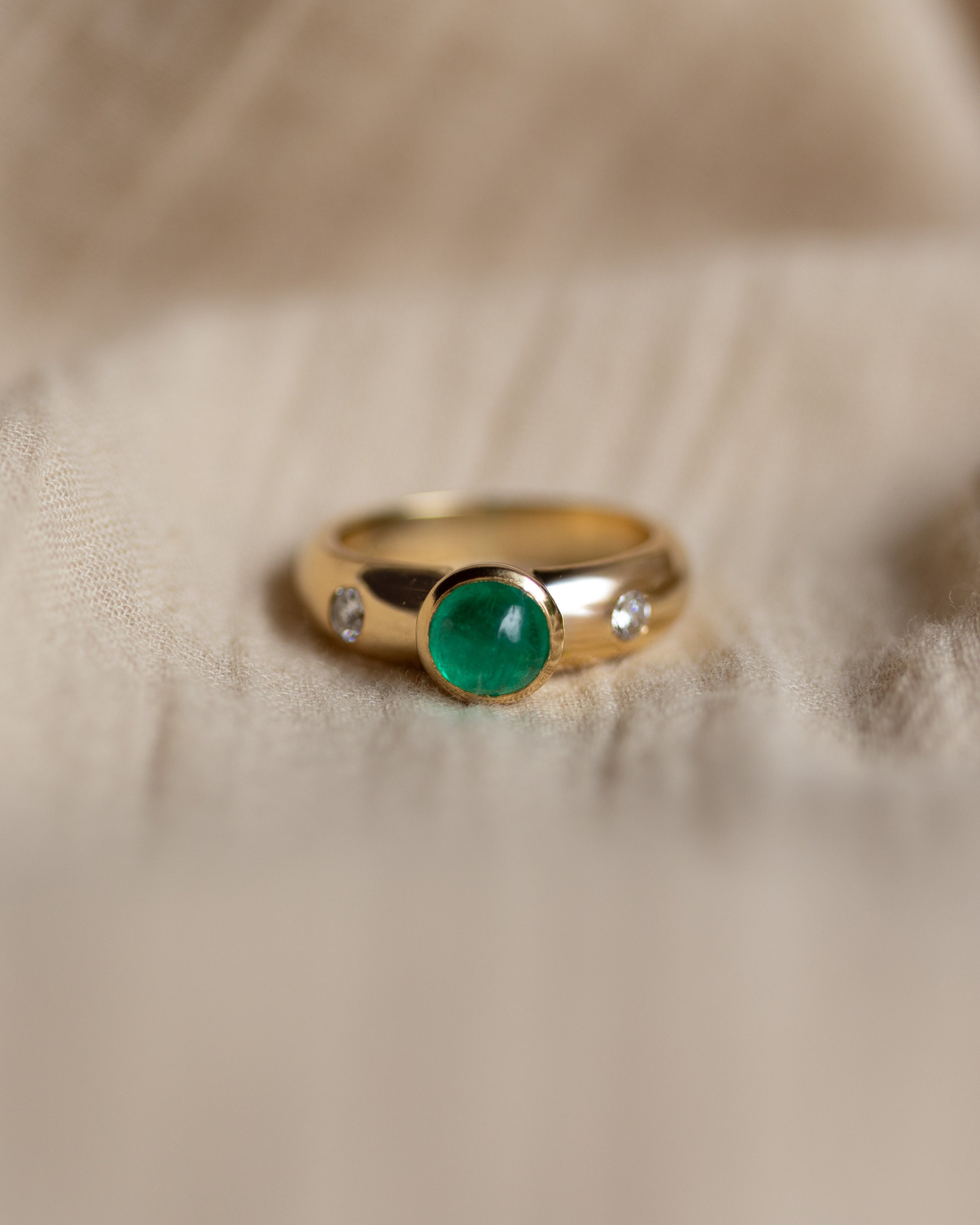 Marcelle Vintage 18ct Gold Emerald & Diamond Trilogy Ring