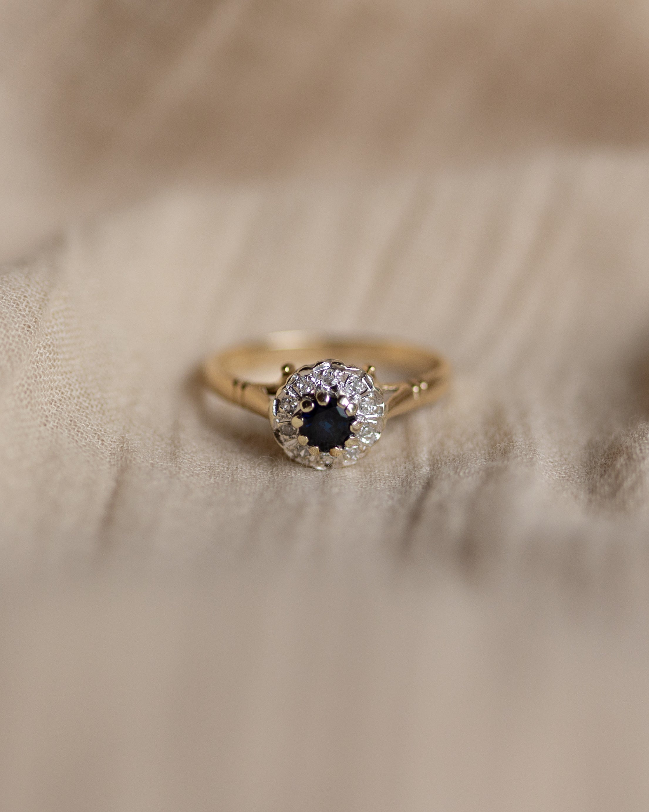 Juliane 1985 Vintage 9ct Gold Sapphire & Diamond Cluster Ring