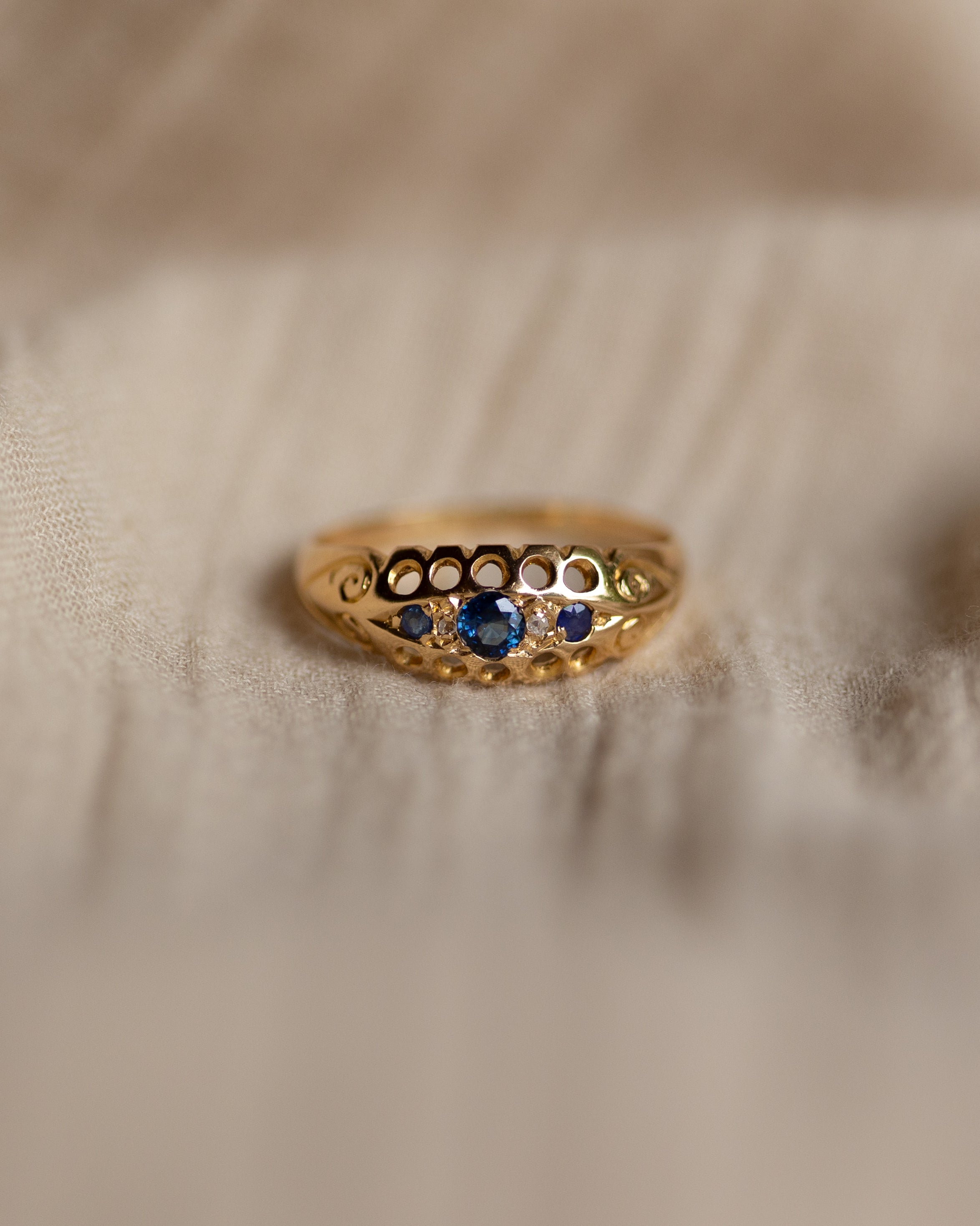 Yvette 1919 Antique 18ct Gold Sapphire & Diamond Five Stone Ring