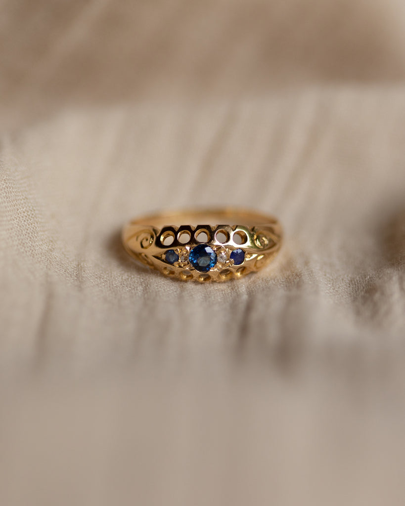 Yvette 1919 Antique 18ct Gold Sapphire & Diamond Five Stone Ring