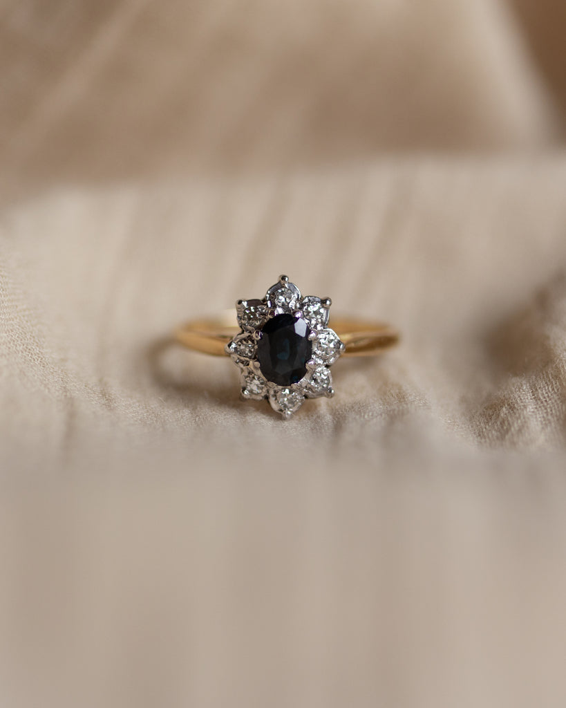 Nancie Vintage 18ct Gold Sapphire & Diamond Cluster Ring