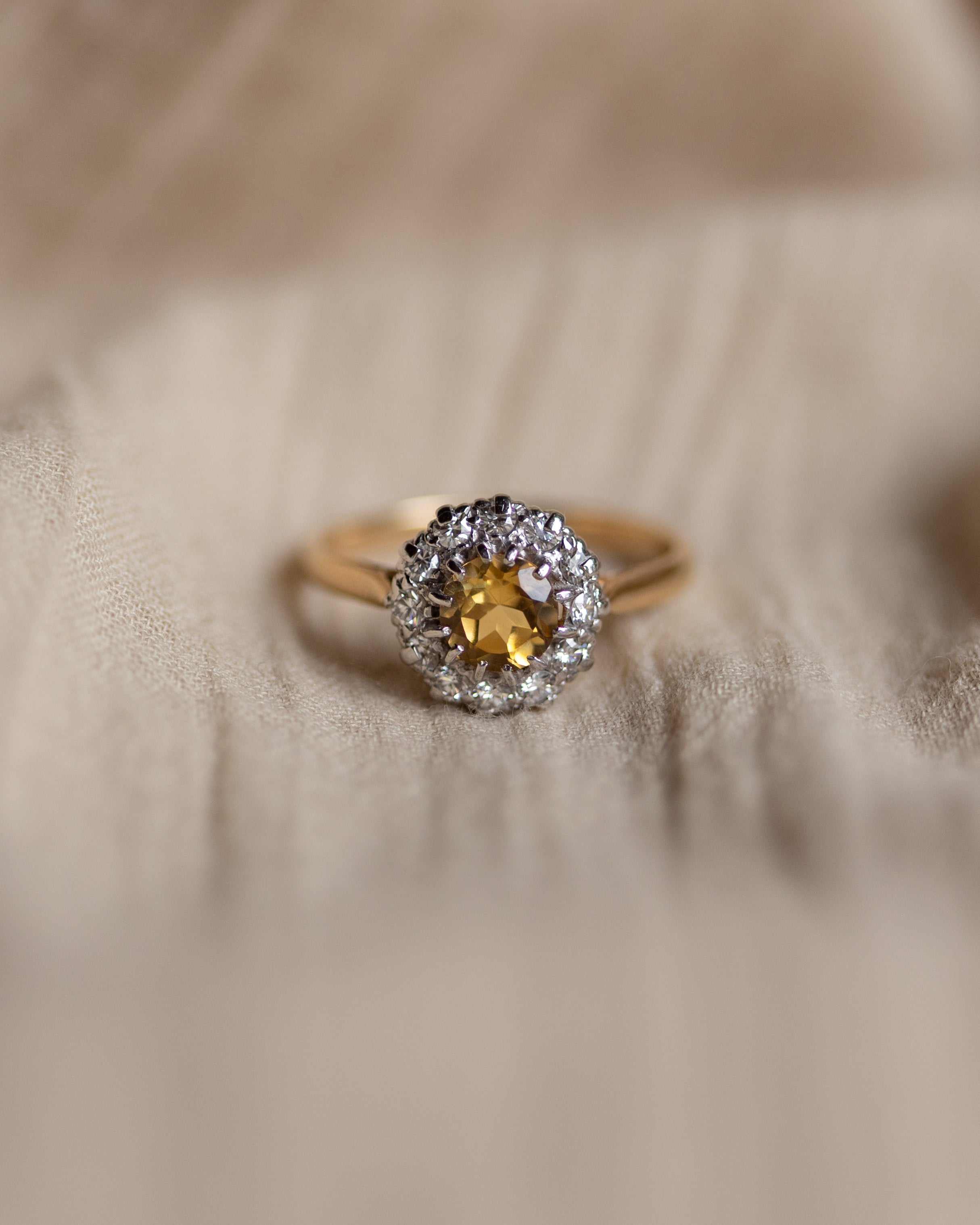 Lydia Vintage 18ct Gold Citrine & Diamond Cluster Ring