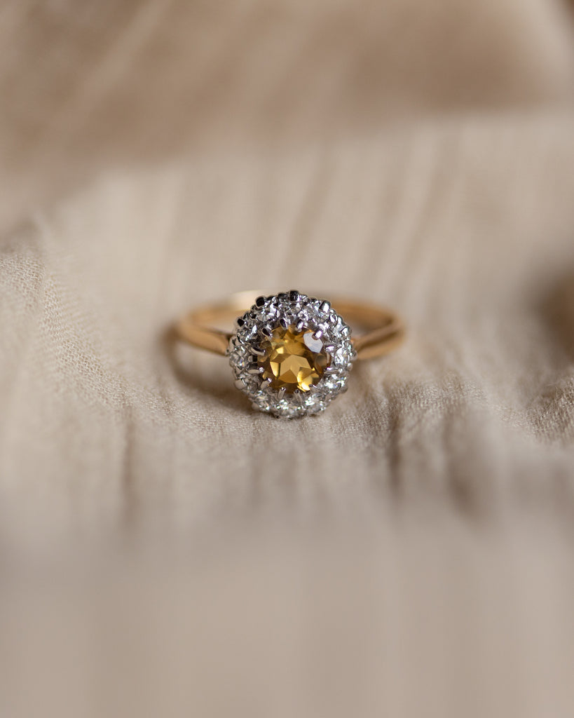 Lydia Vintage 18ct Gold Citrine & Diamond Cluster Ring