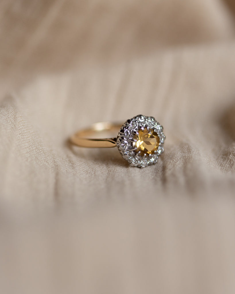 Lydia Vintage 18ct Gold Citrine & Diamond Cluster Ring
