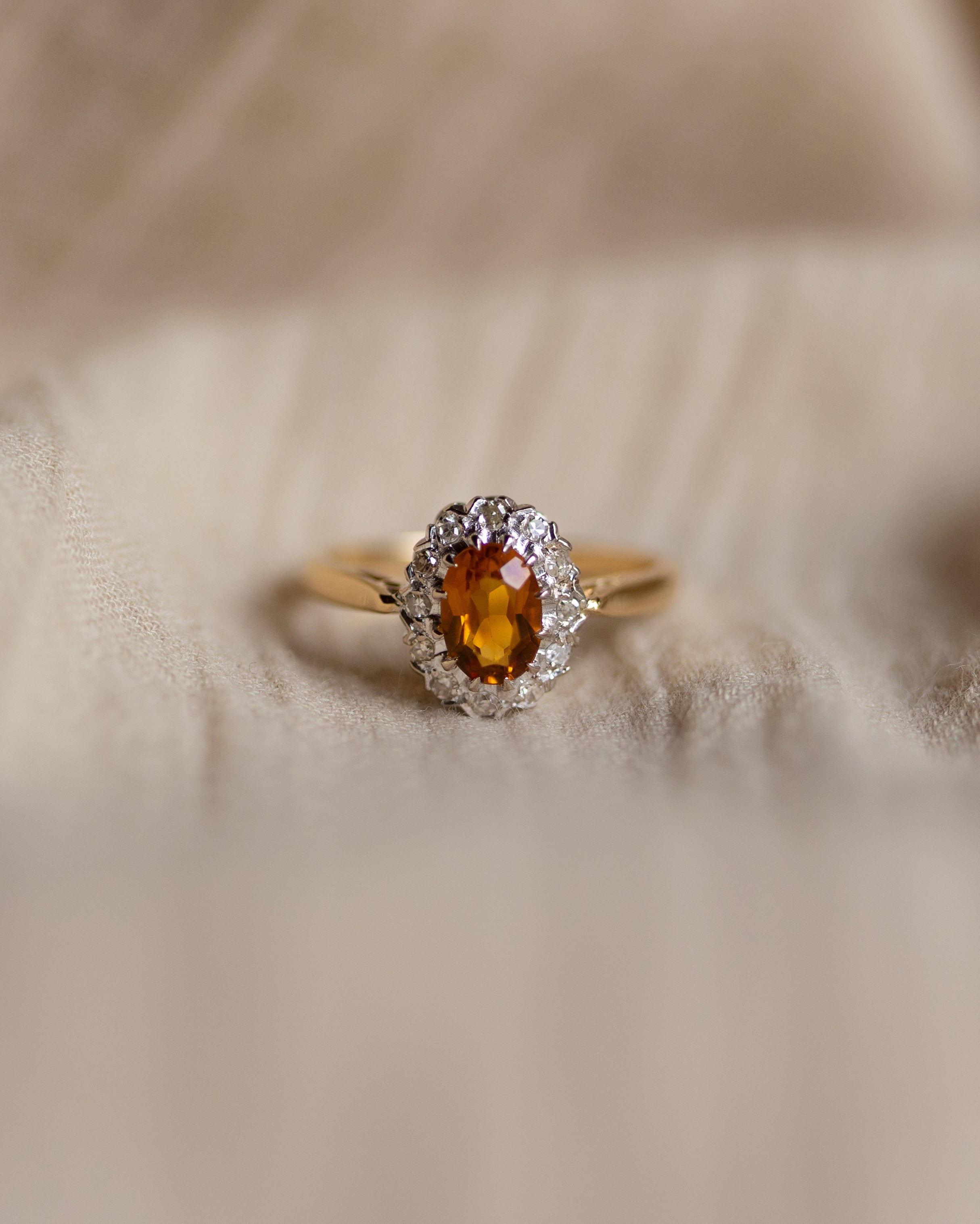 Emelia 1964 Vintage 18ct Gold Citrine & Diamond Cluster Ring