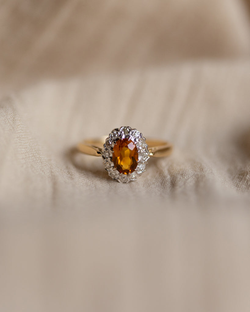 Emelia 1964 Vintage 18ct Gold Citrine & Diamond Cluster Ring