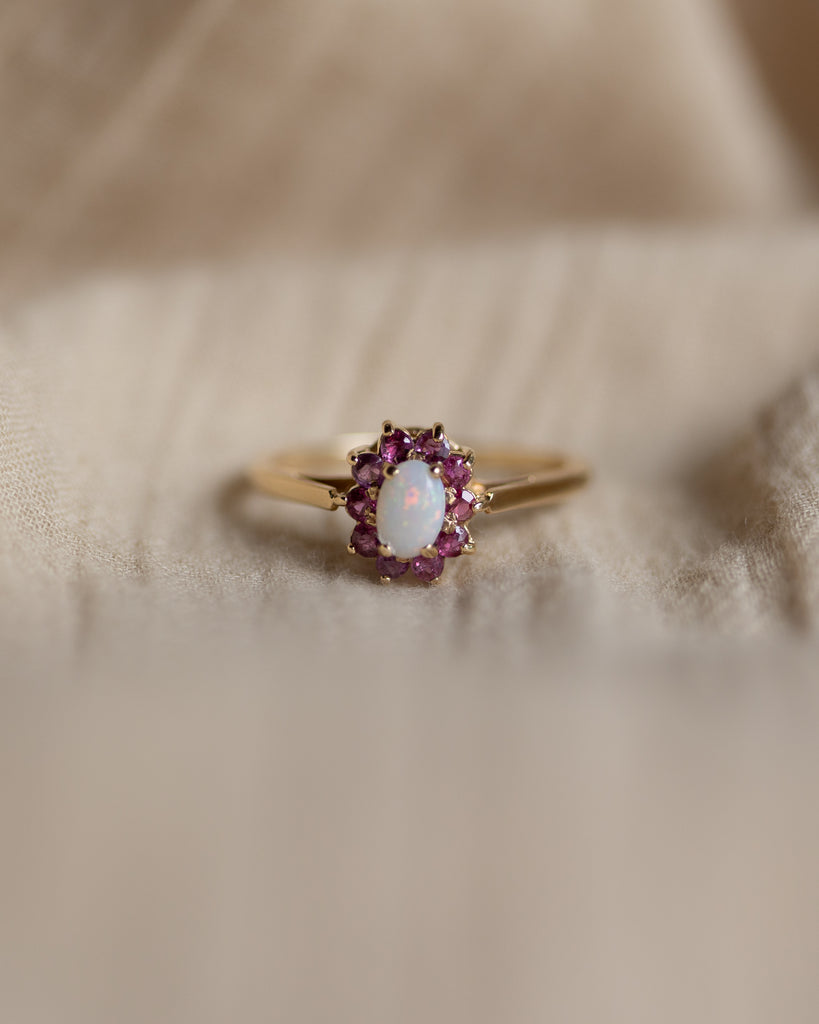 Gilda 1973 Vintage 9ct Gold Opal & Pink Topaz Cluster Ring