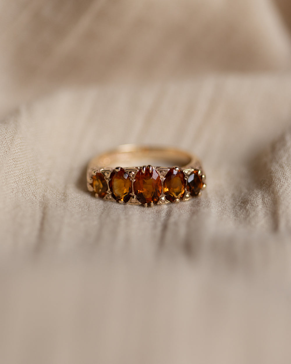Josette 1972 Vintage 9ct Gold Citrine Five Stone Ring