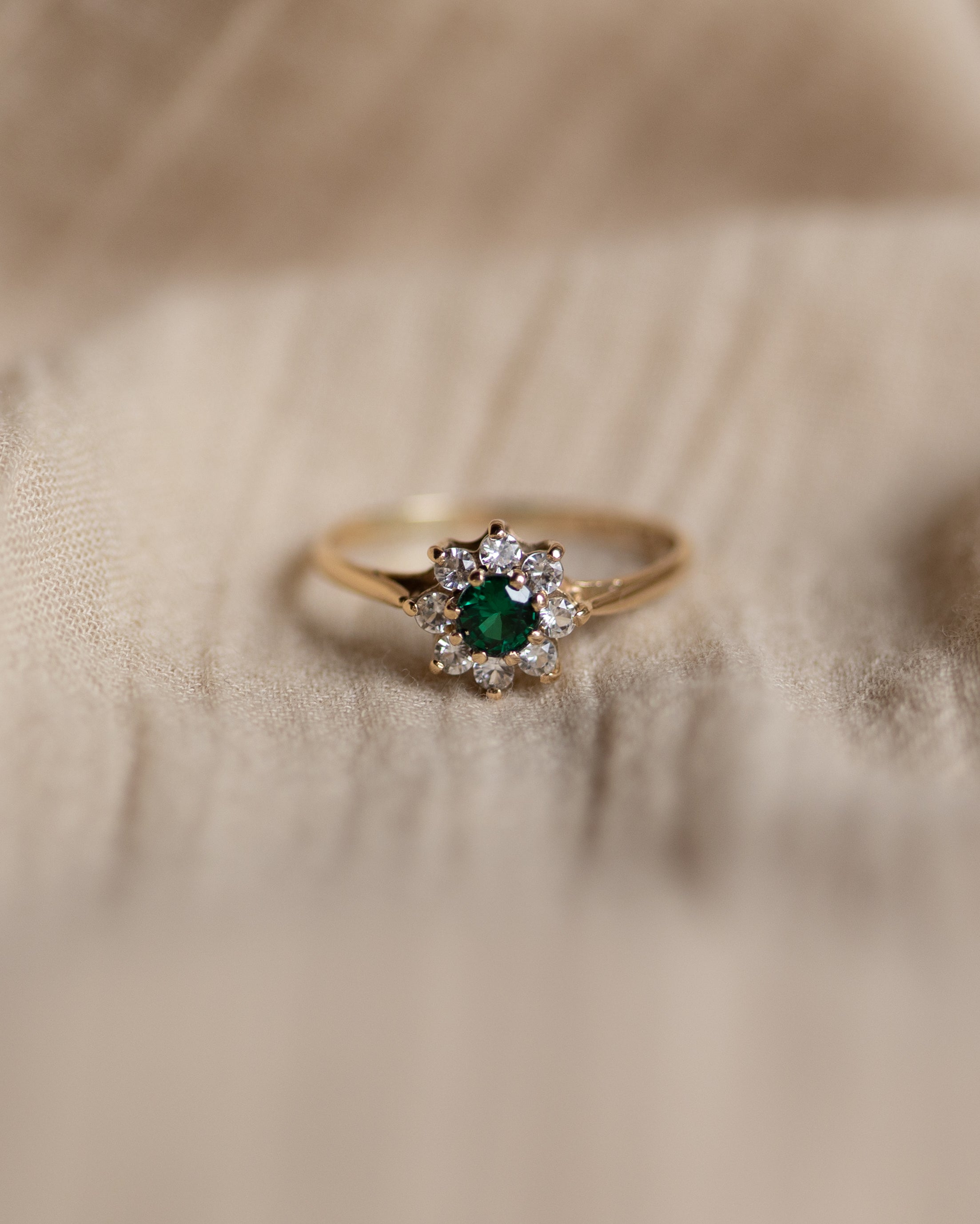 Image of Lily 1977 Vintage 9ct Gold Tsavorite & CZ Cluster Ring