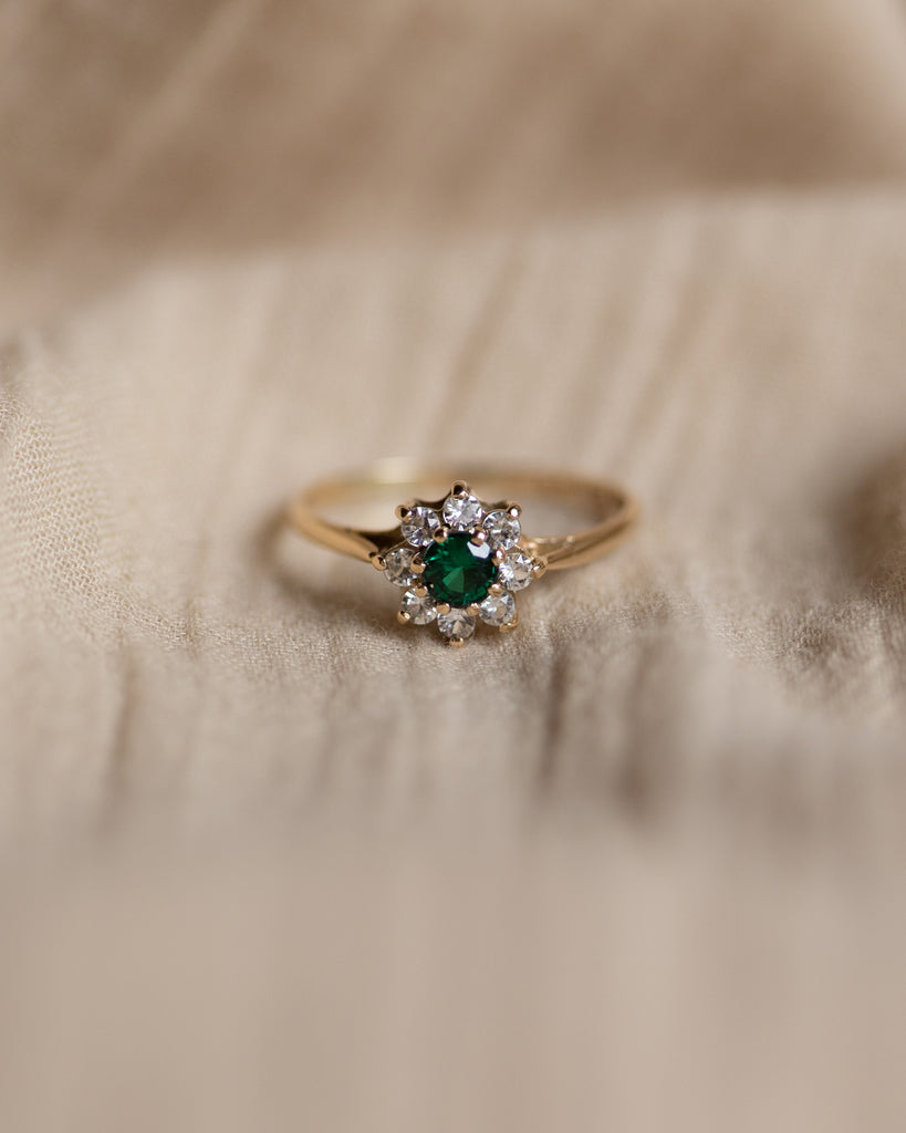 Lily 1977 Vintage 9ct Gold Tsavorite & CZ Cluster Ring