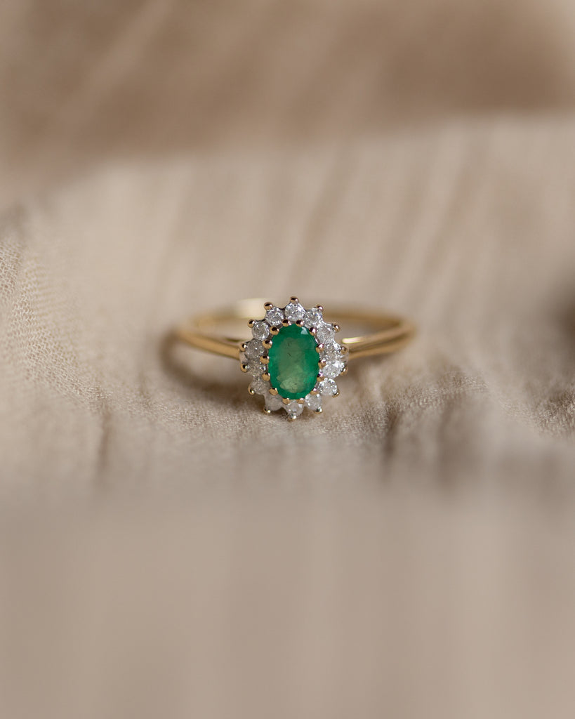 Marilis Vintage 9ct Gold Emerald & Diamond Cluster Ring