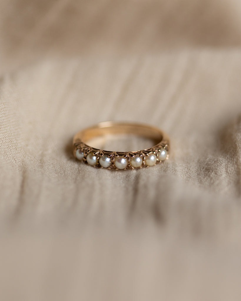 Emme Vintage 9ct Gold Pearl Half Eternity Ring