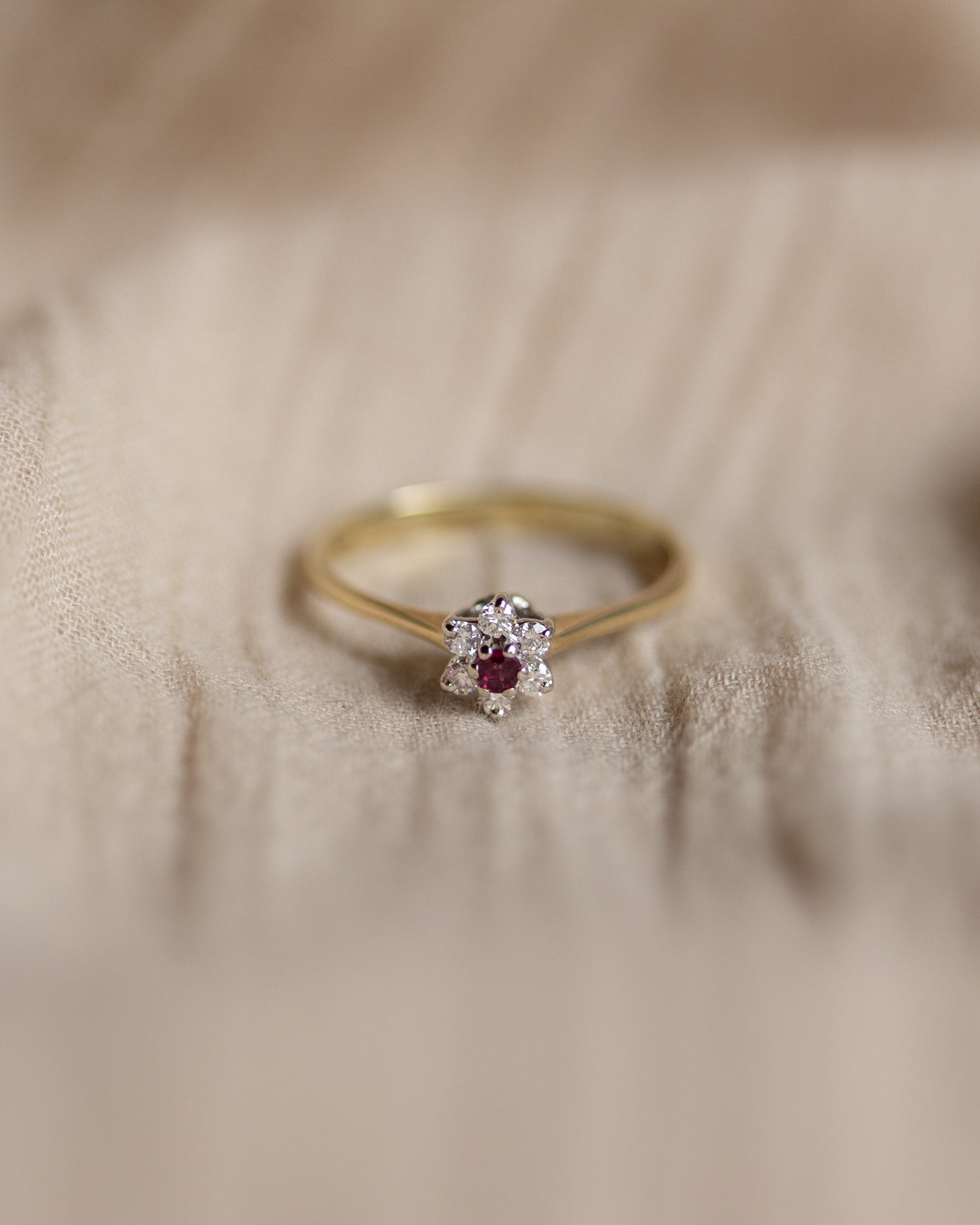 Julia 1983 Vintage 9ct Gold Ruby & Diamond Cluster Ring
