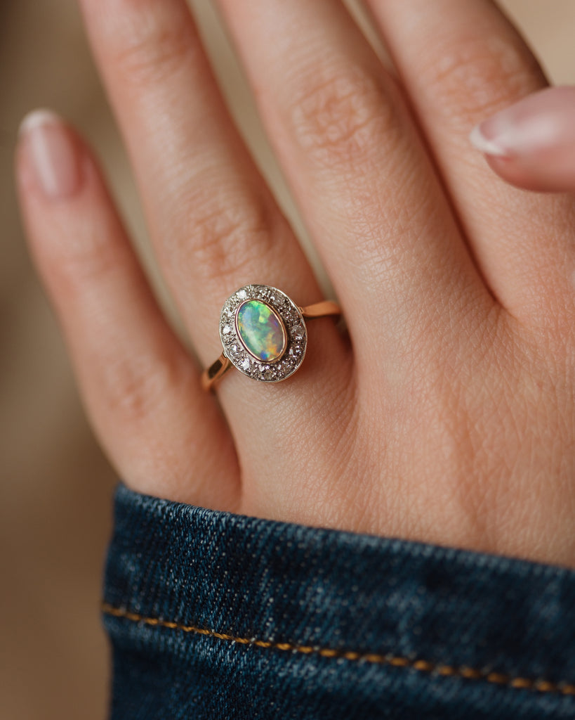 Penelope Antique 18ct Gold Opal & Diamond Cluster Ring