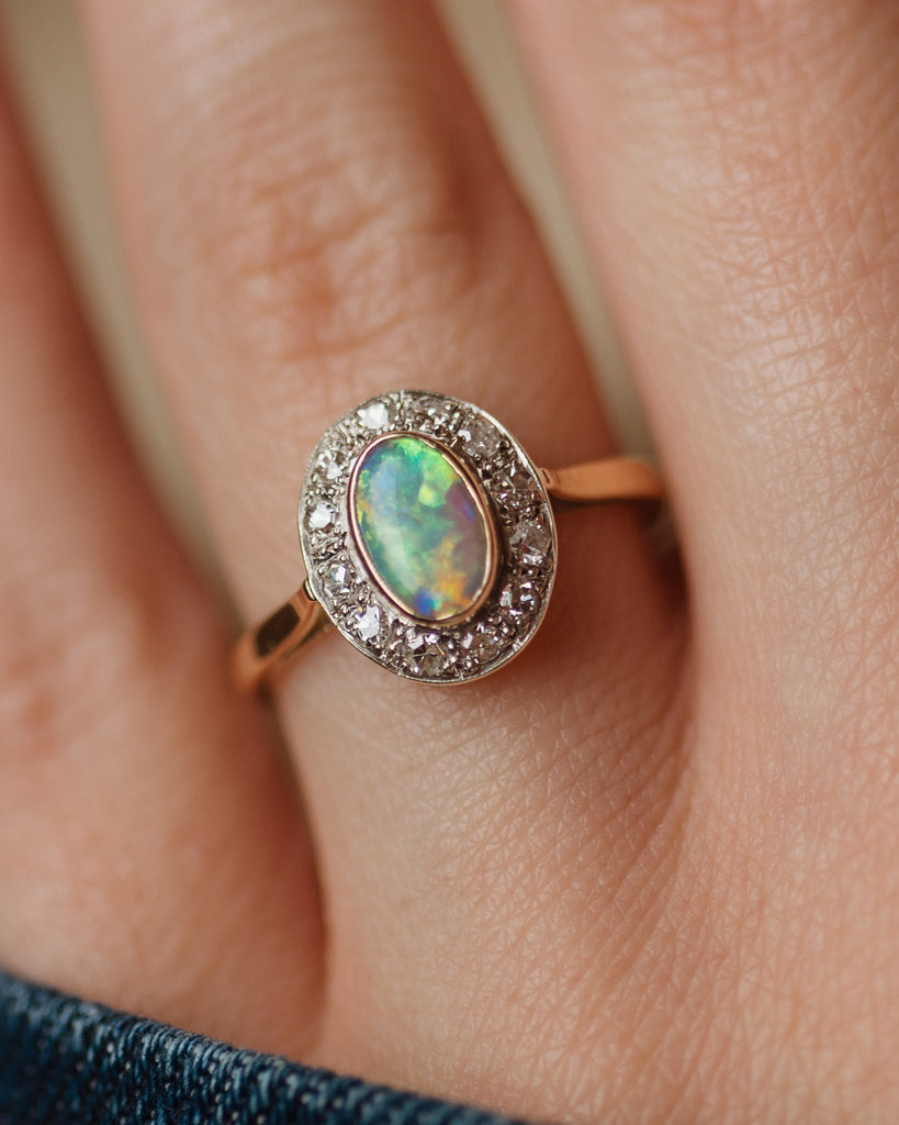 Penelope Antique 18ct Gold Opal & Diamond Cluster Ring