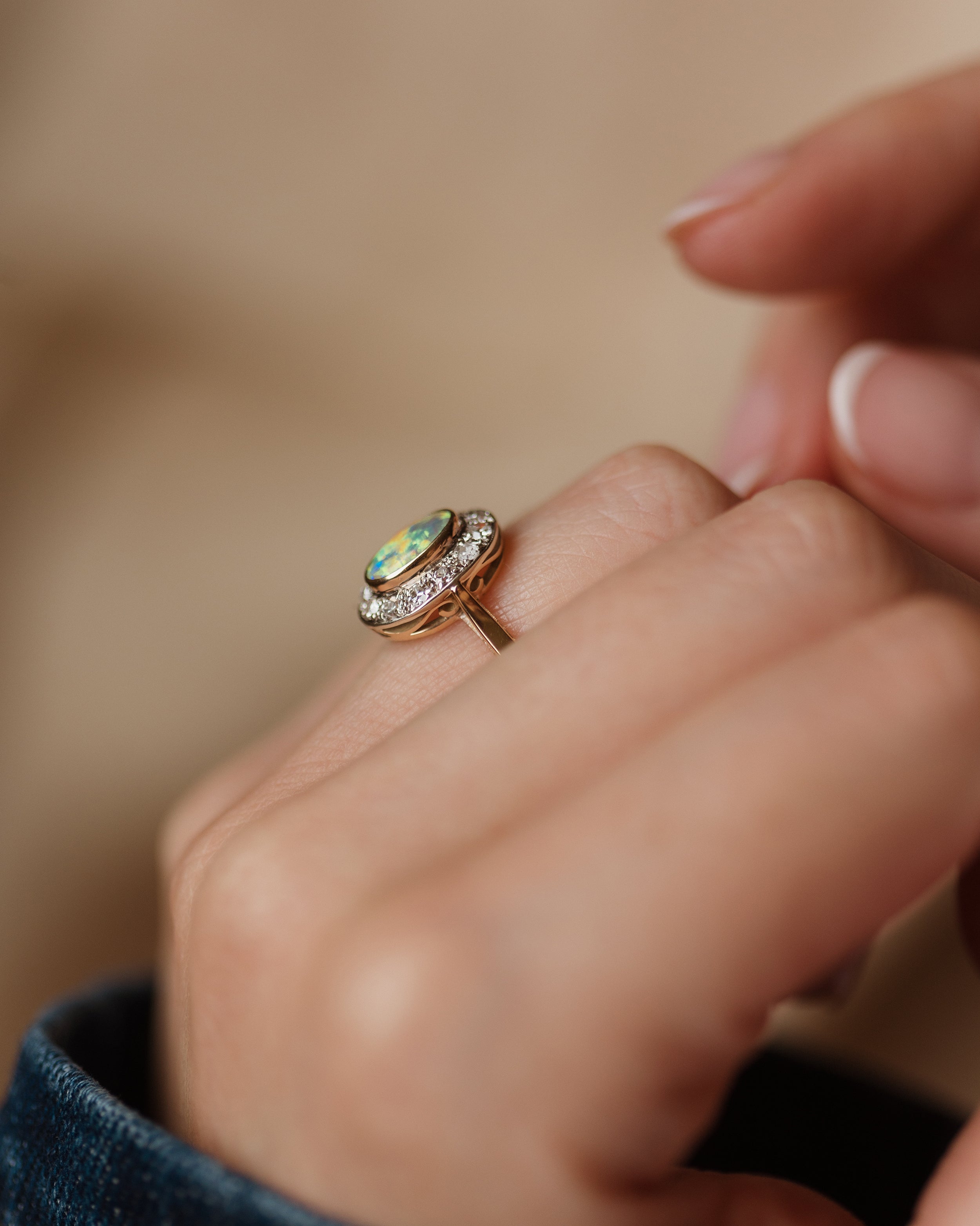 Penelope Antique 18ct Gold Opal & Diamond Cluster Ring