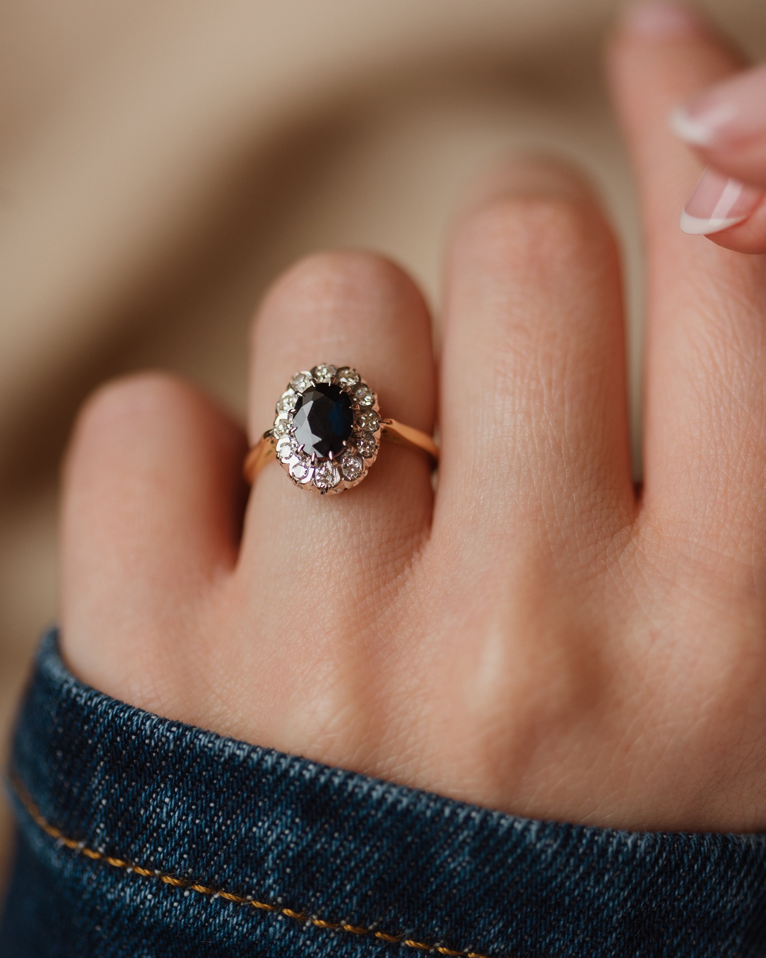 Image of Muireann 1963 Vintage 18ct Gold Sapphire & Diamond Cluster Ring