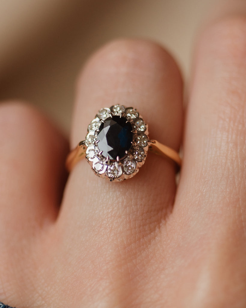 Muireann 1963 Vintage 18ct Gold Sapphire & Diamond Cluster Ring