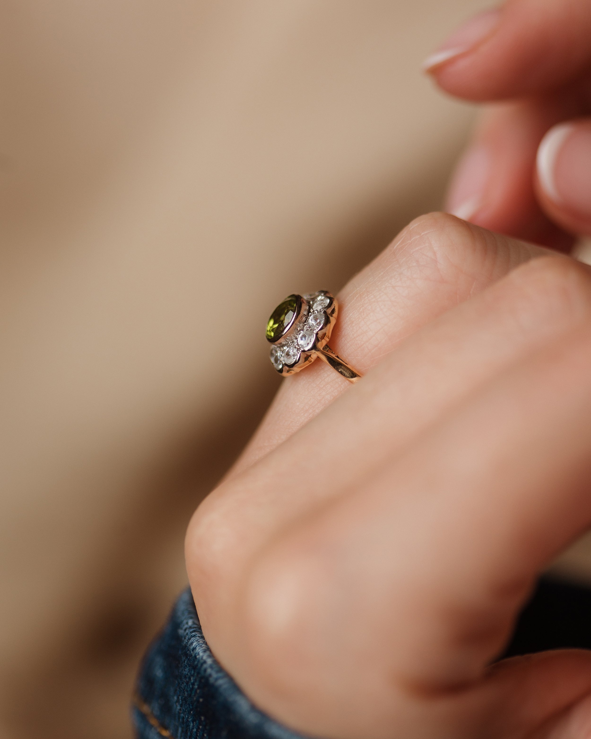 Lisette Antique 18ct Gold Peridot & White Sapphire Cluster Ring