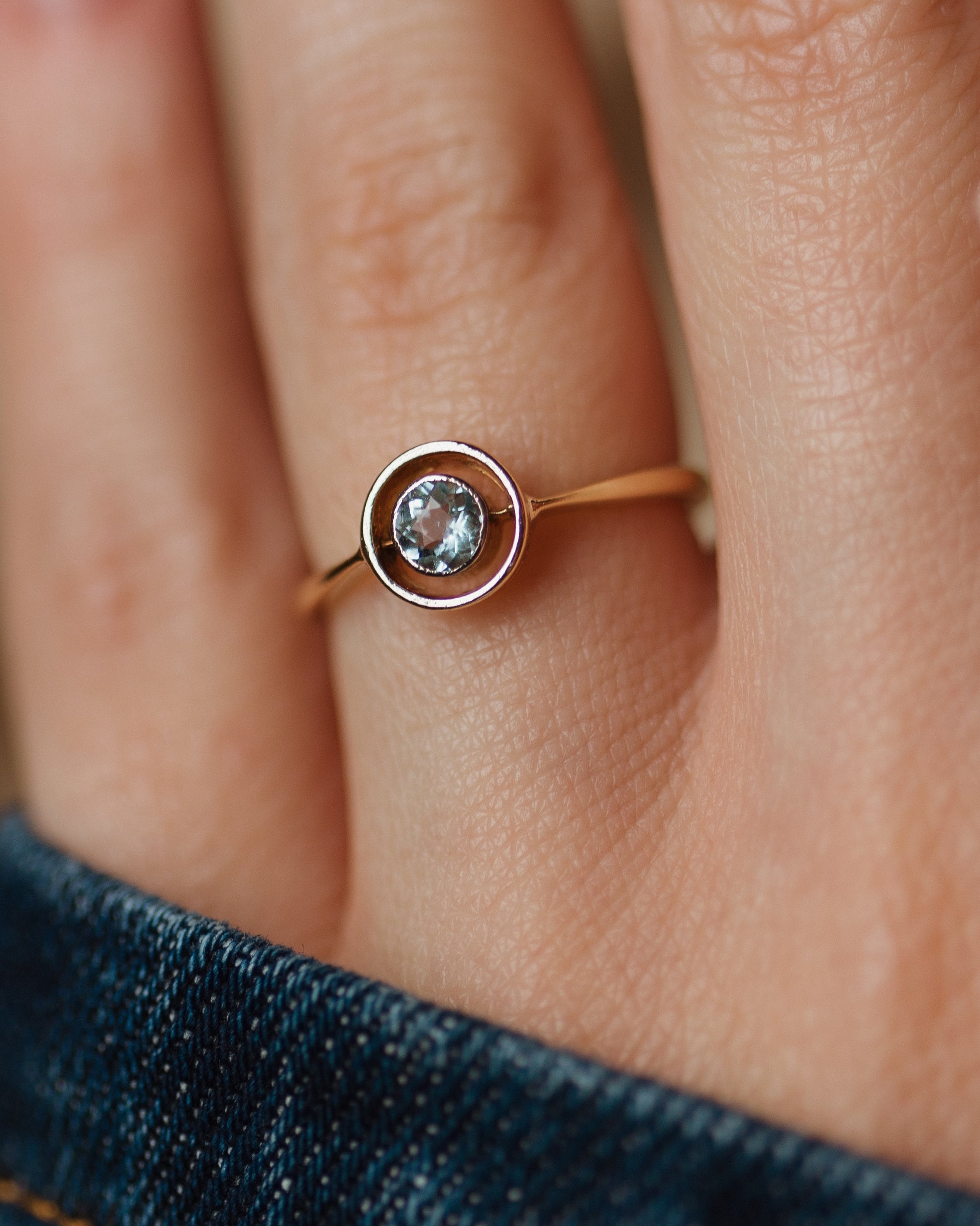 Eimear Antique Art Deco 18ct Gold Aquamarine Target Ring