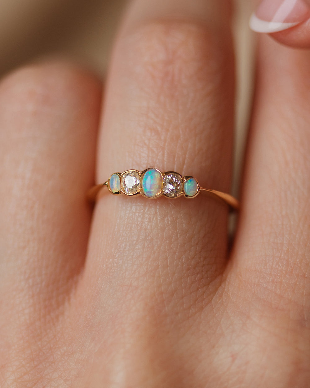 Margot 1870 Antique 18ct Gold Opal & Diamond Five Stone Ring