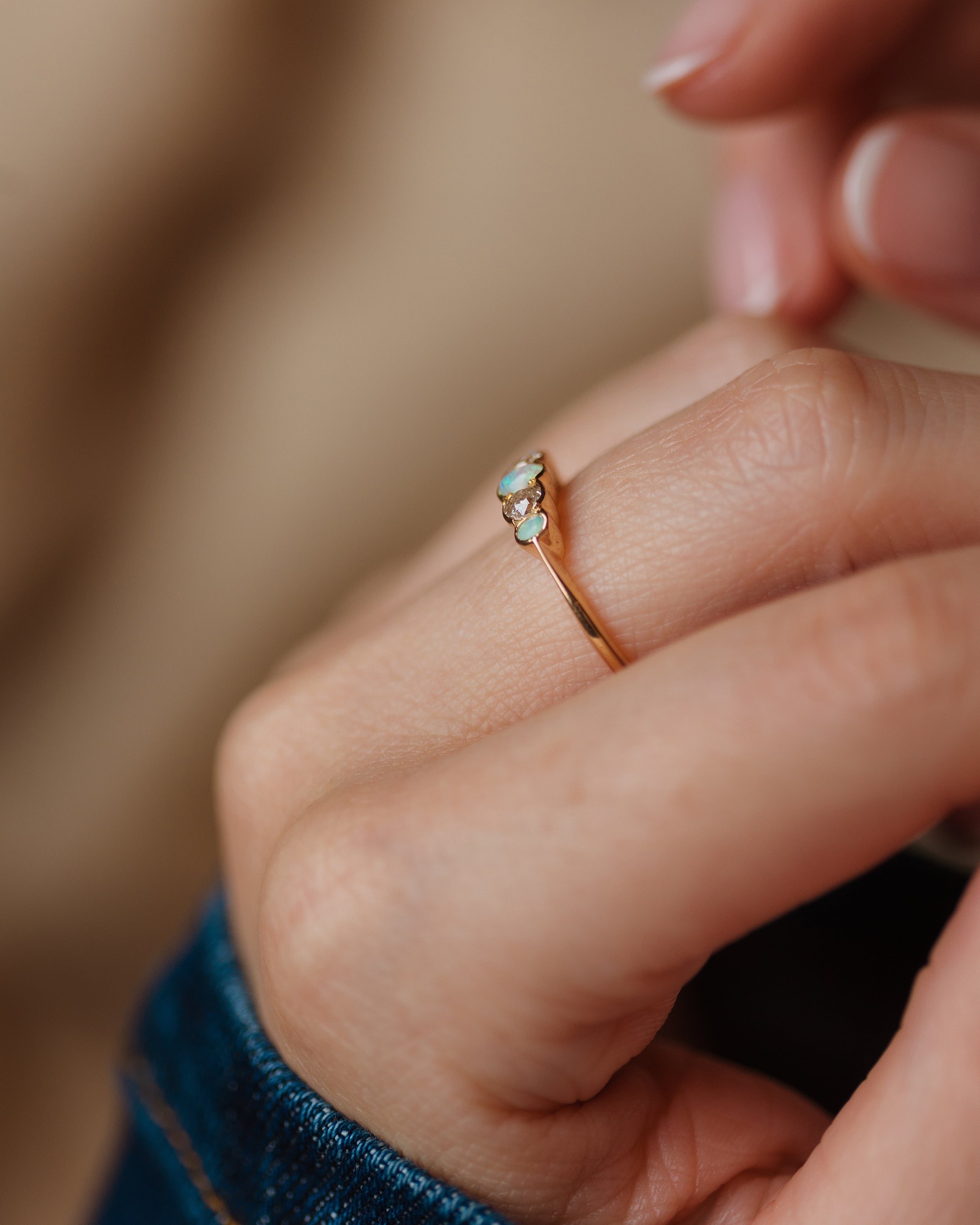 Margot 1870 Antique 18ct Gold Opal & Diamond Five Stone Ring