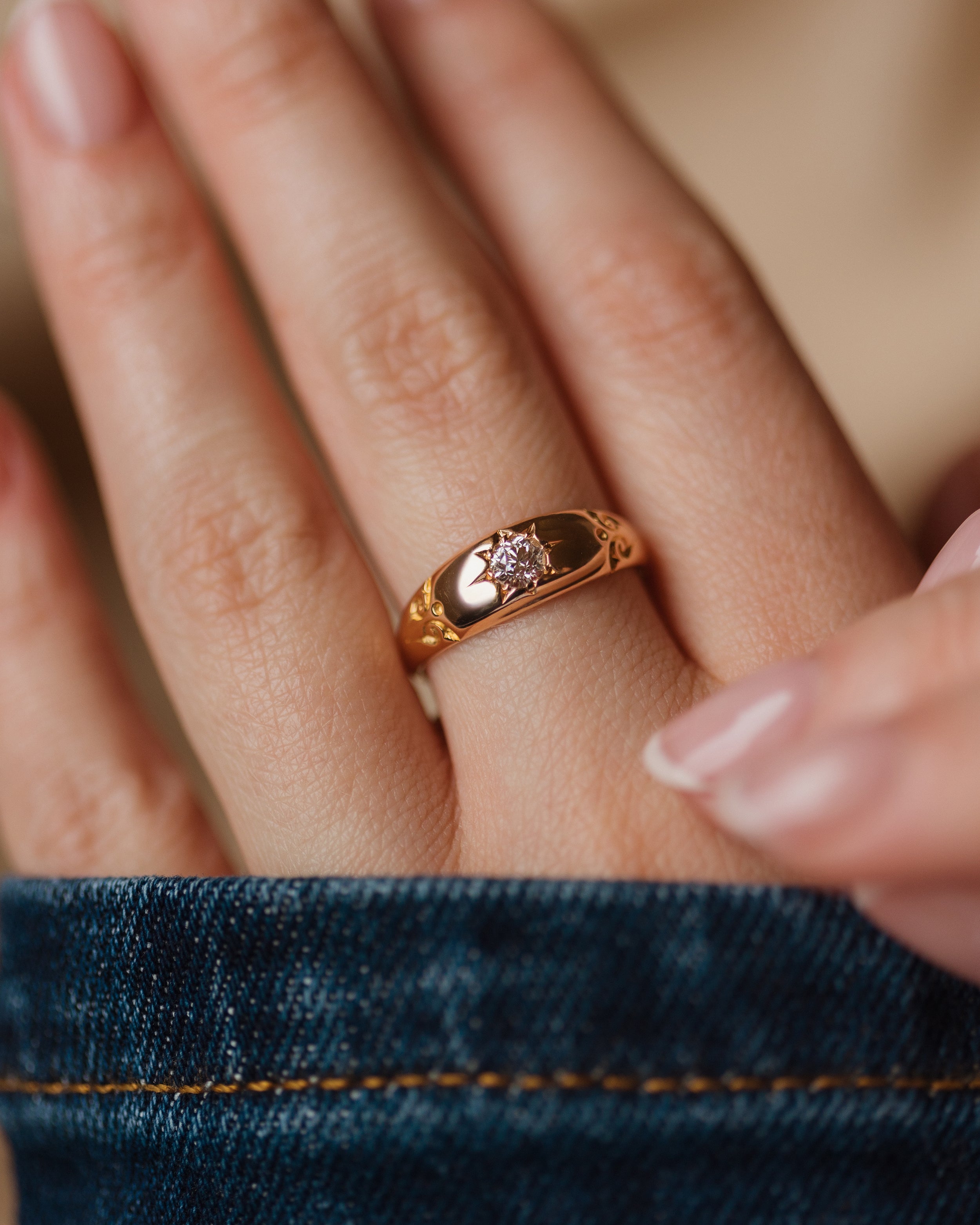 Image of Alfreda 1897 Antique 18ct Gold Star Set Diamond Ring