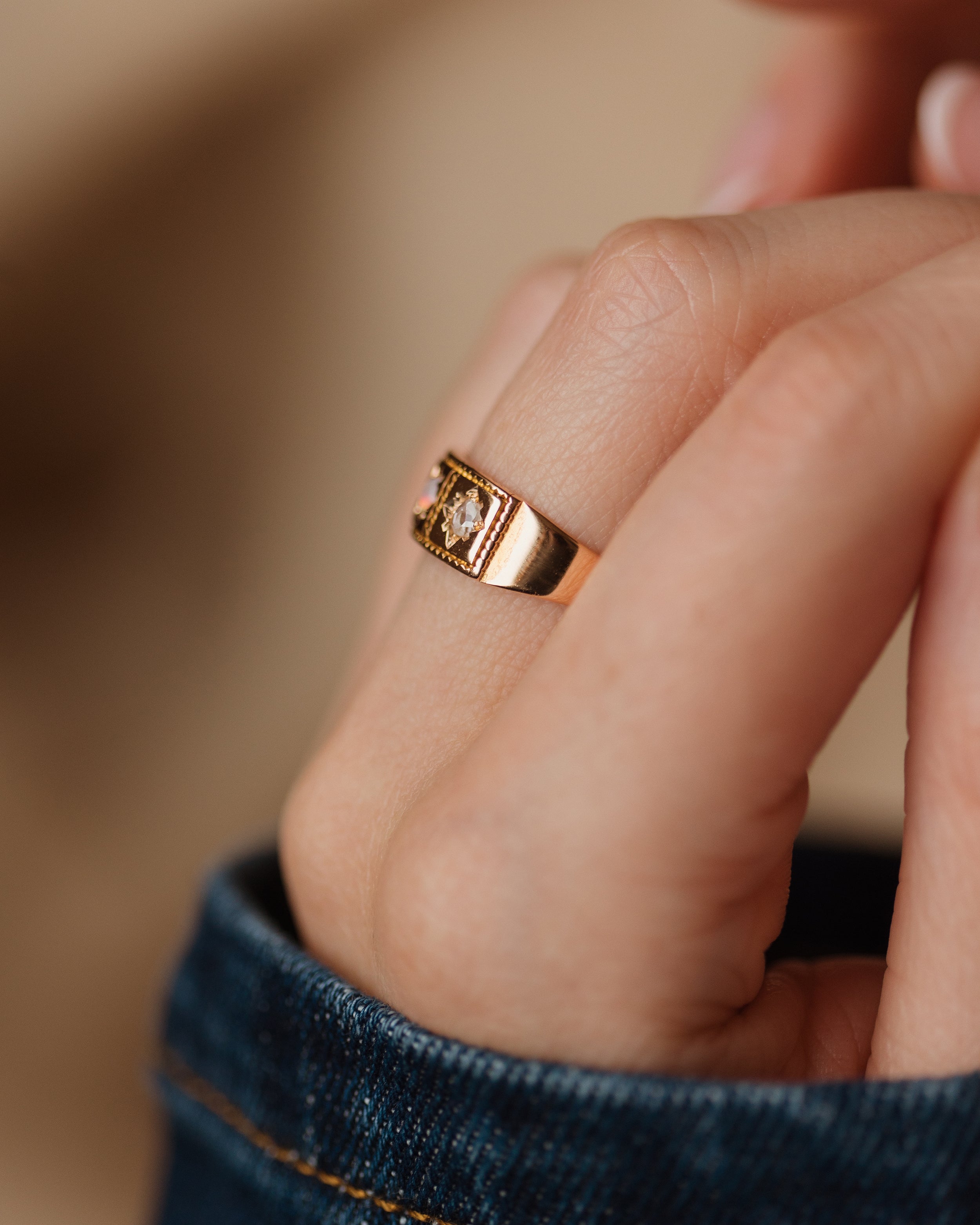 Gracie 1879 Antique 15ct Gold Opal & Diamond Trilogy Ring