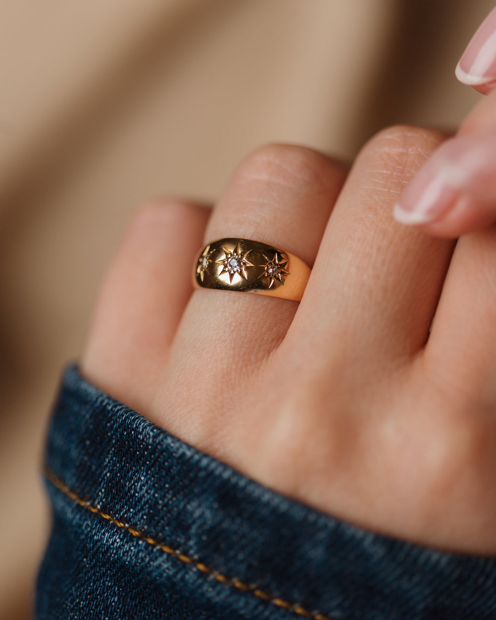 Orla Antique 1906 18ct Gold Star Set Diamond Trilogy Ring