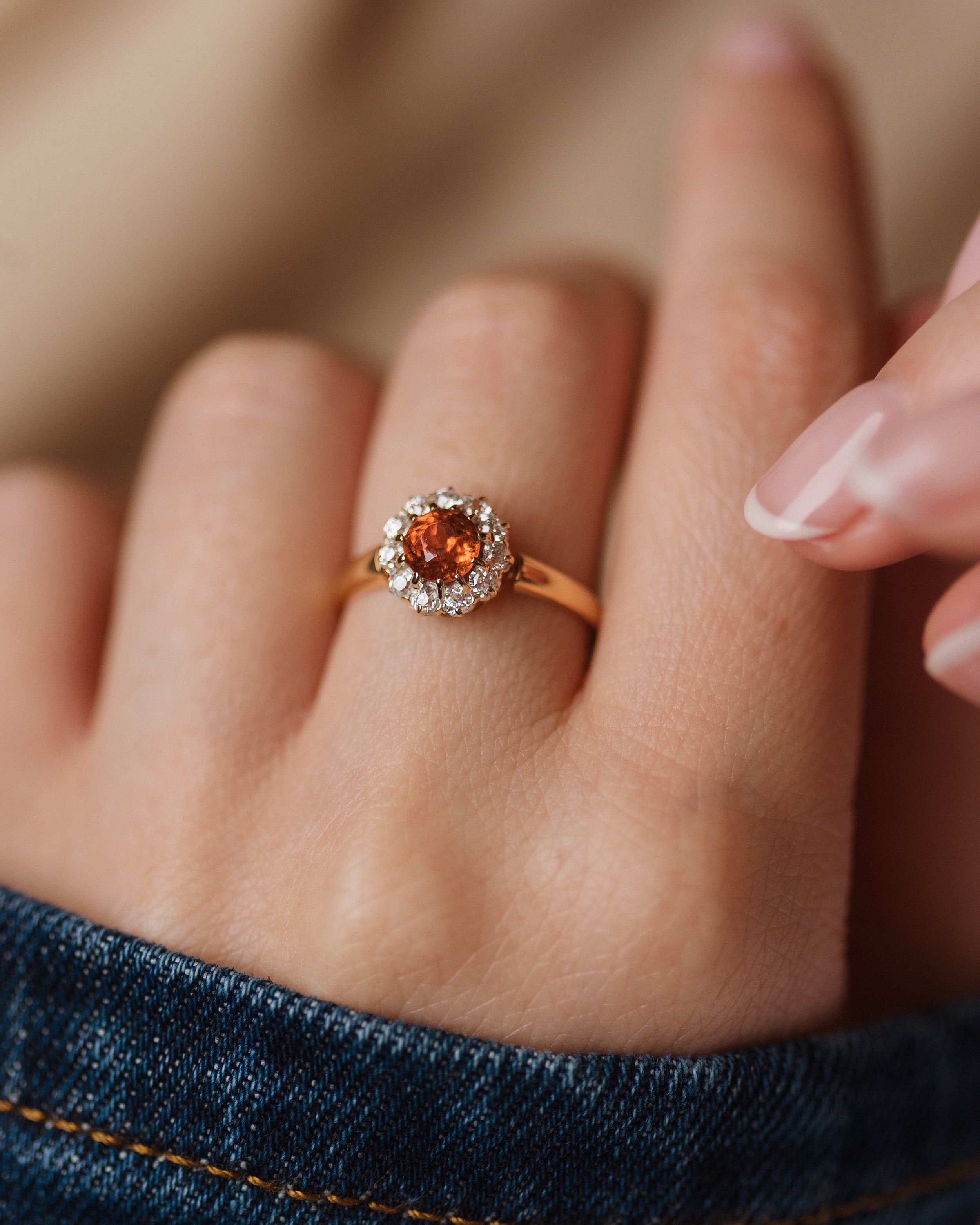 Inès Antique 18ct Gold Citrine & Diamond Cluster Ring
