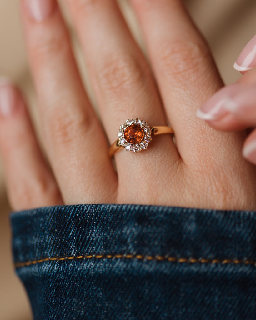 Inès Antique 18ct Gold Citrine & Diamond Cluster Ring