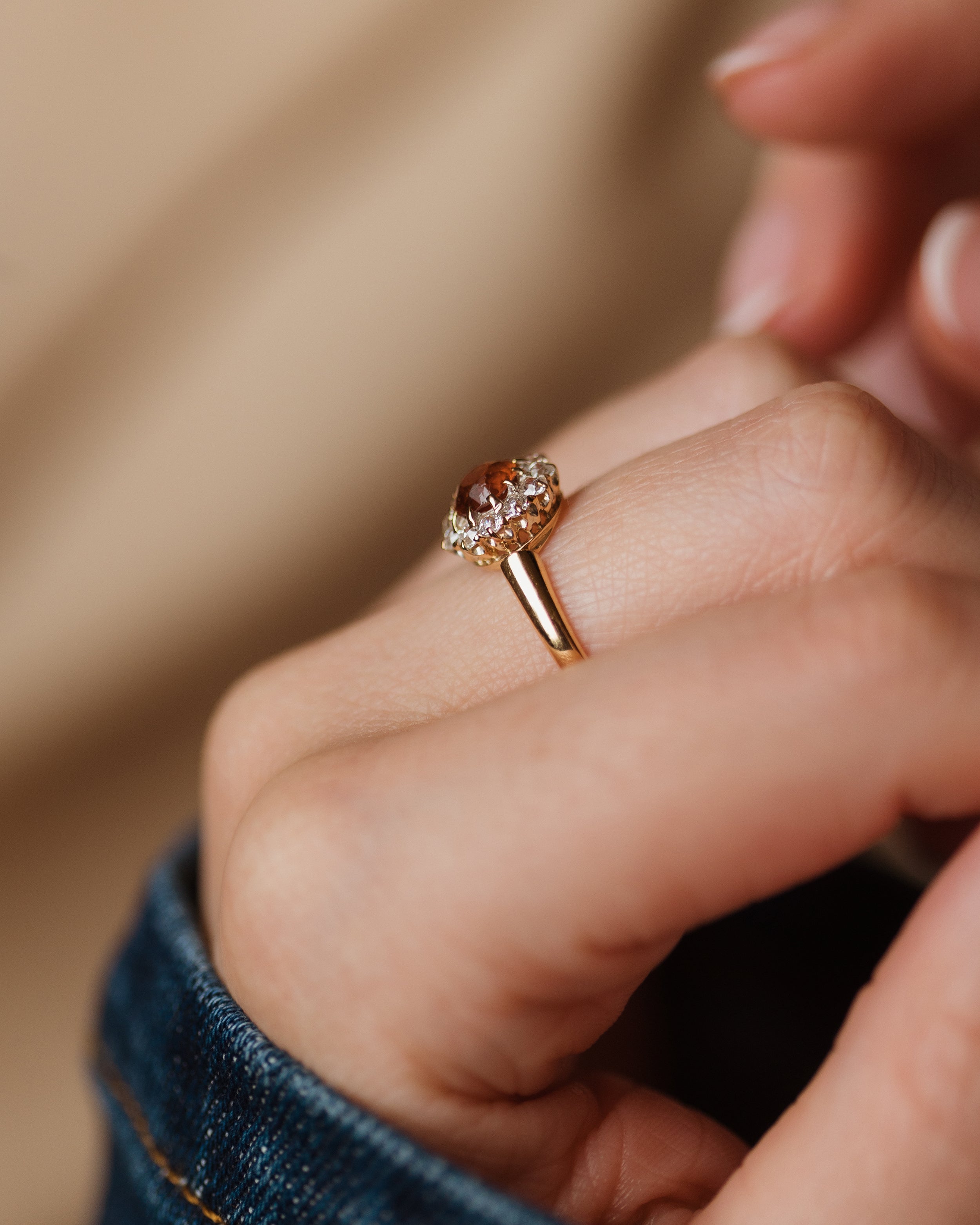 Inès Antique 18ct Gold Citrine & Diamond Cluster Ring