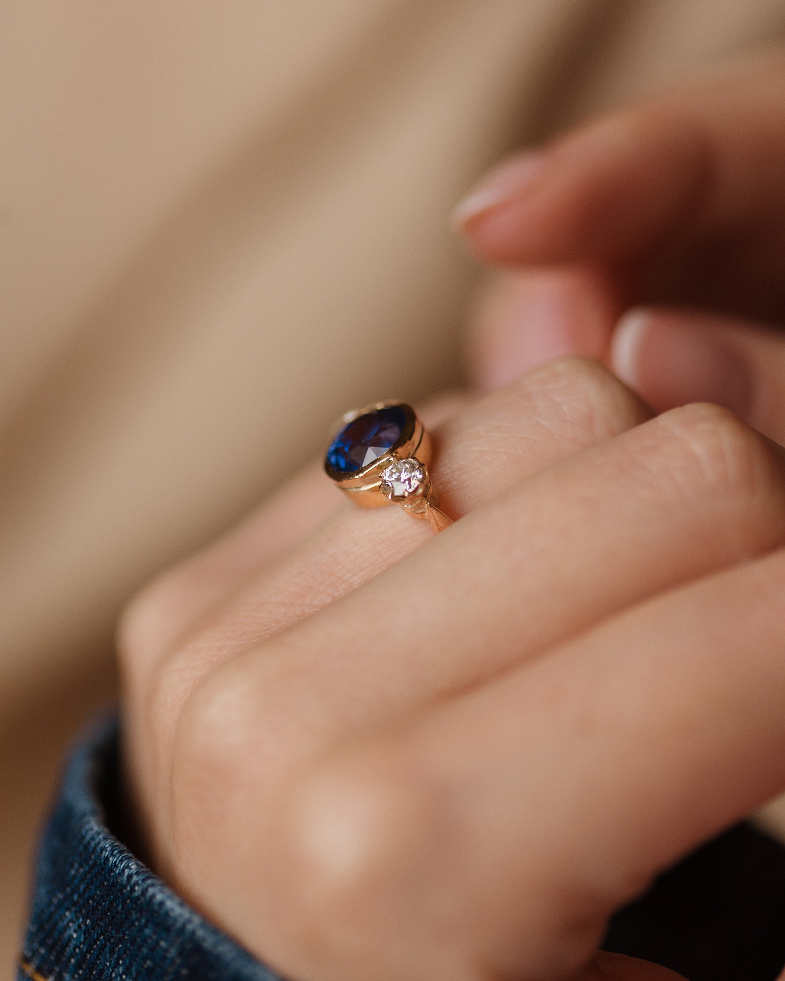 Thomassine Antique 18ct Gold Sapphire & Diamond Trilogy Ring