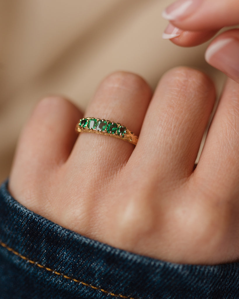 Iris Antique 18ct Gold Emerald Five Stone Ring