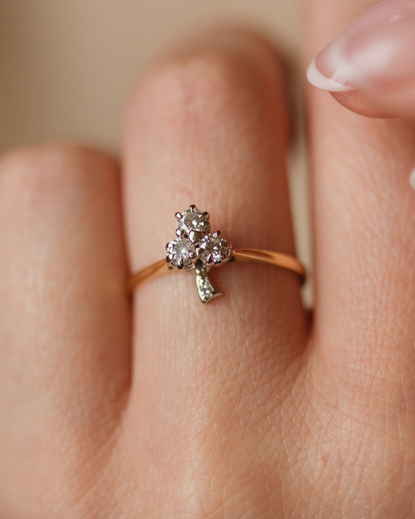 Nóirín Vintage 18ct Gold Diamond Clover Ring