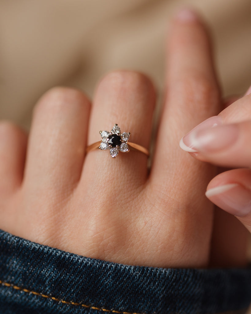 Sylvaine 1982 Vintage 18ct Gold Sapphire & Diamond Cluster Ring