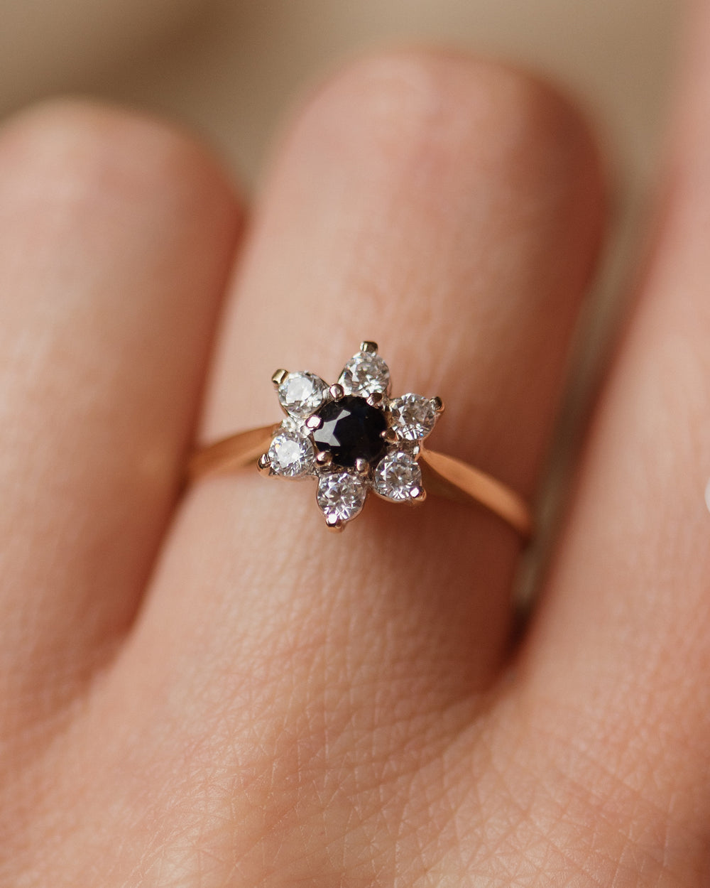 Sylvaine 1982 Vintage 18ct Gold Sapphire & Diamond Cluster Ring