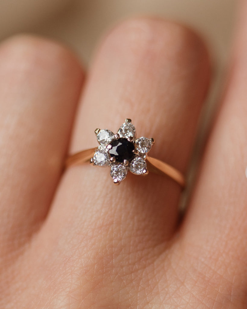 Sylvaine 1982 Vintage 18ct Gold Sapphire & Diamond Cluster Ring