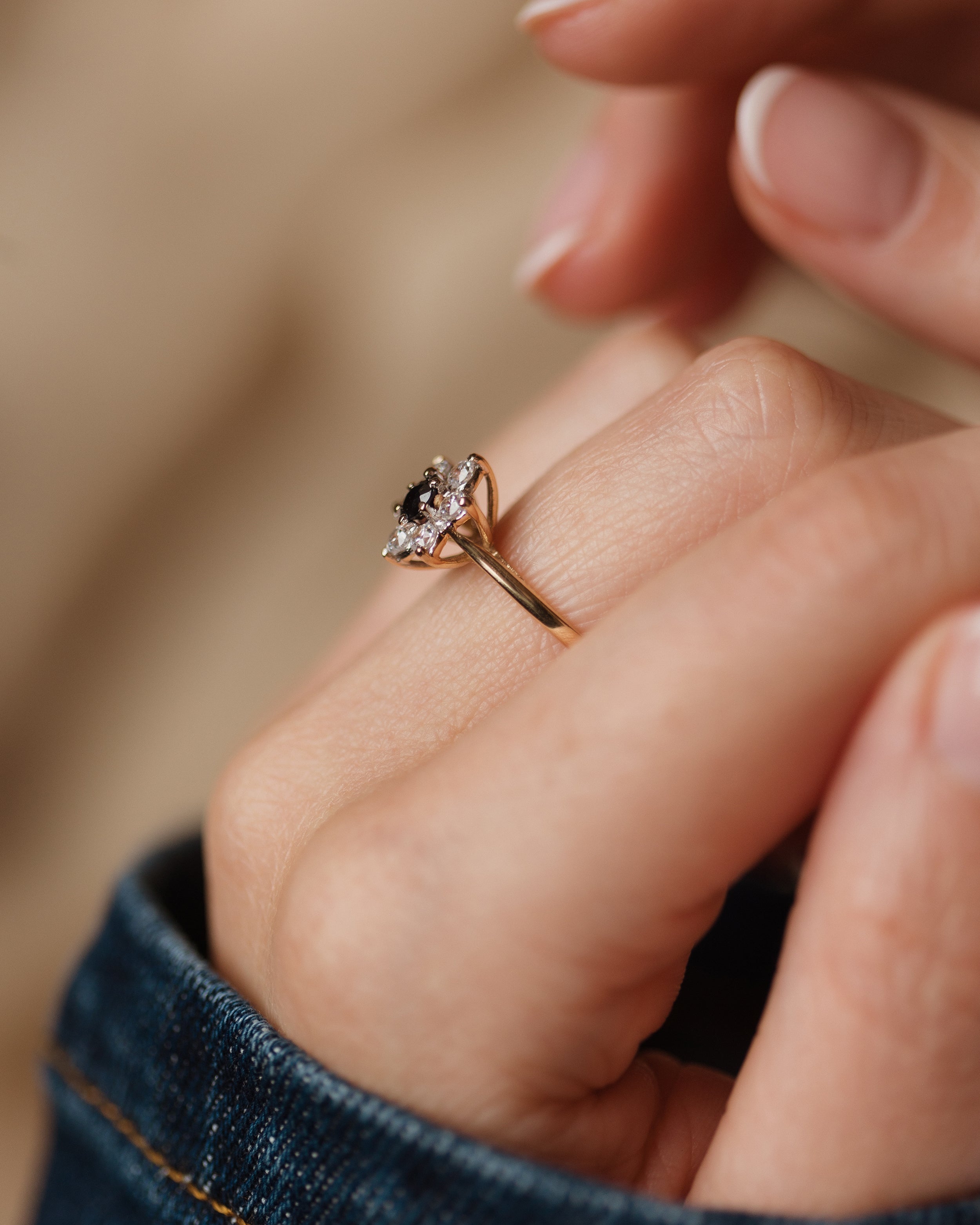 Sylvaine 1982 Vintage 18ct Gold Sapphire & Diamond Cluster Ring
