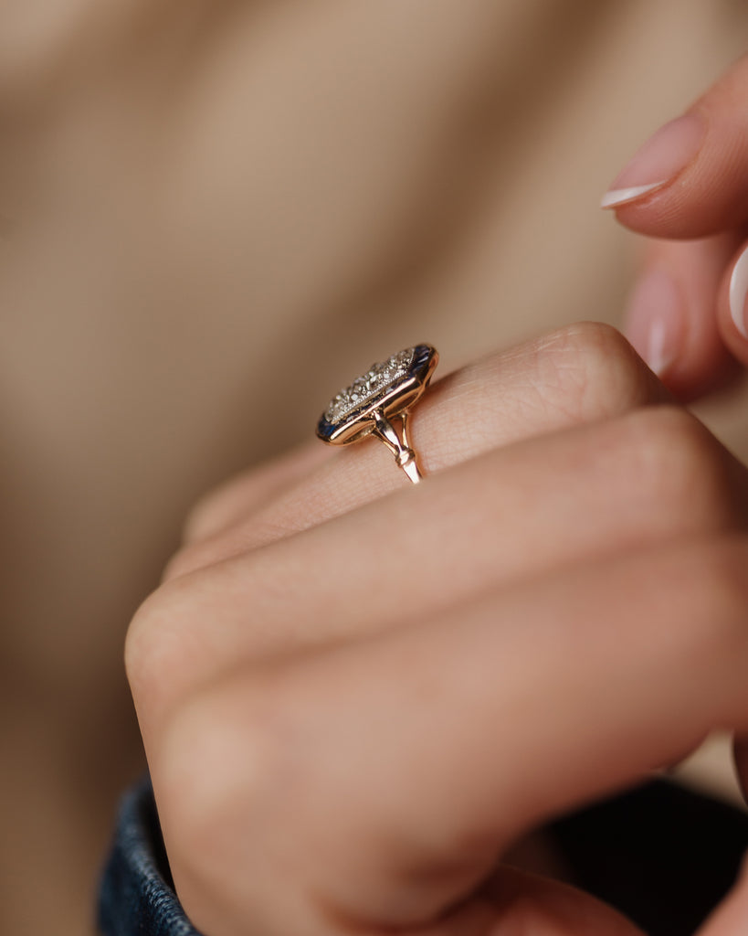 Geneviève Antique Art Deco 18ct Gold Diamond & Sapphire Panel Ring