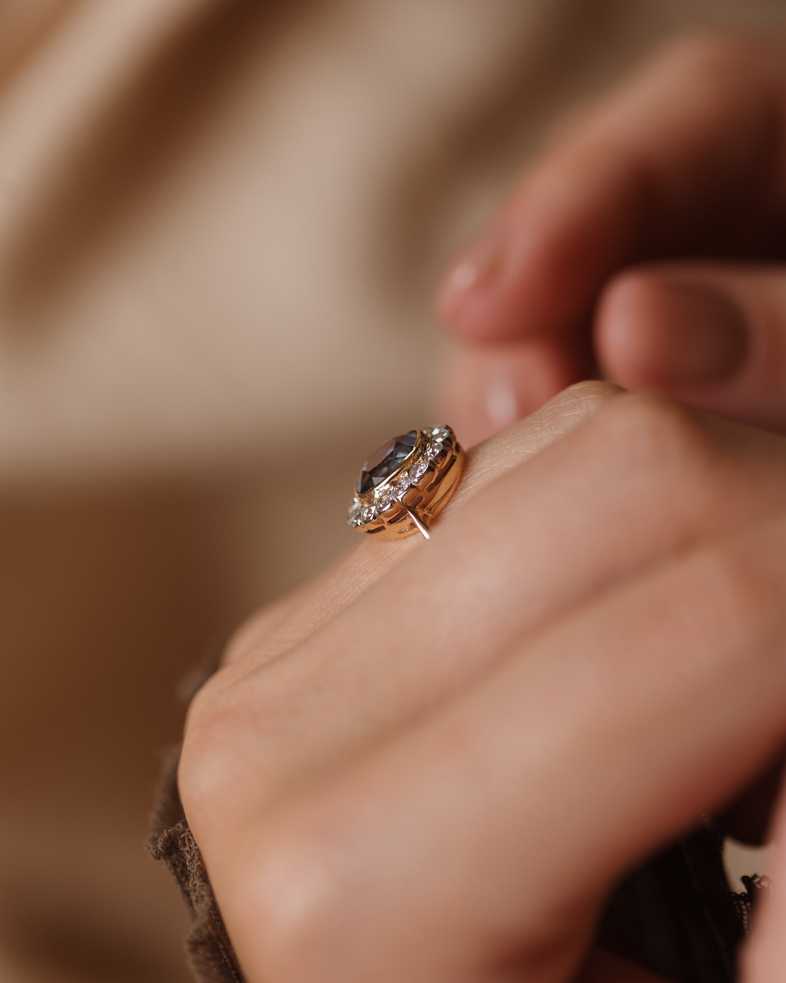 Clemency Antique 18ct Gold Sapphire & Diamond Cluster Ring