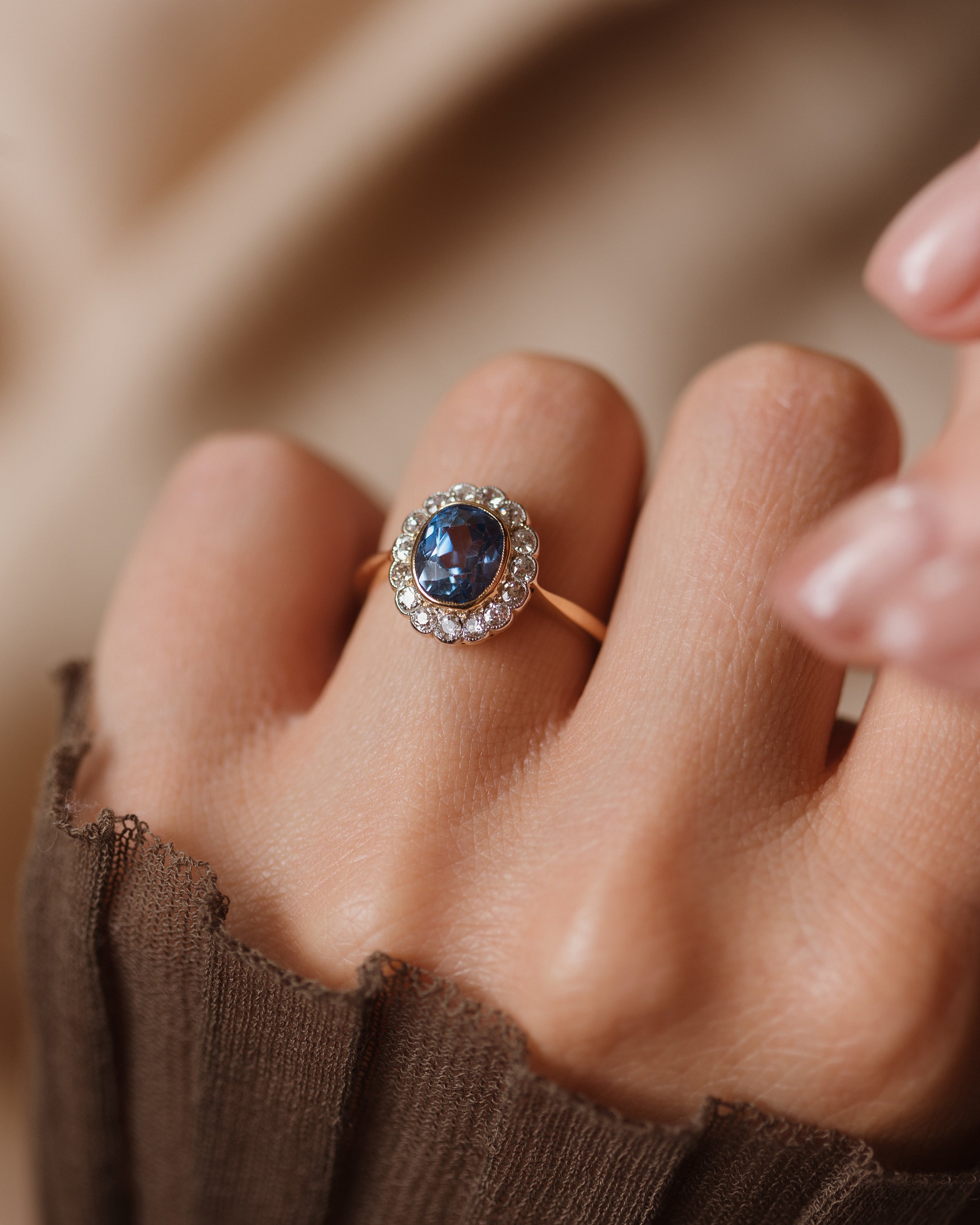 Image of Clemency Antique 18ct Gold Sapphire & Diamond Cluster Ring