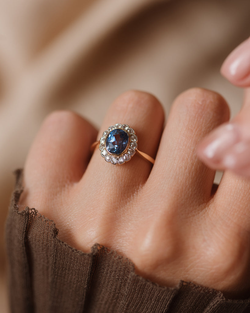 Clemency Antique 18ct Gold Sapphire & Diamond Cluster Ring