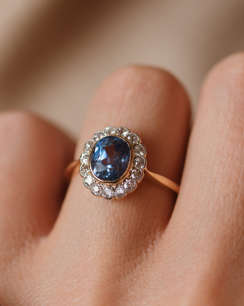 Clemency Antique 18ct Gold Sapphire & Diamond Cluster Ring