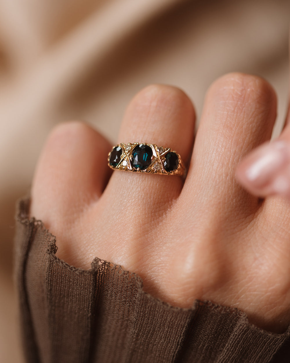 Marceline Vintage 18ct Gold Sapphire & Diamond Seven Stone Ring
