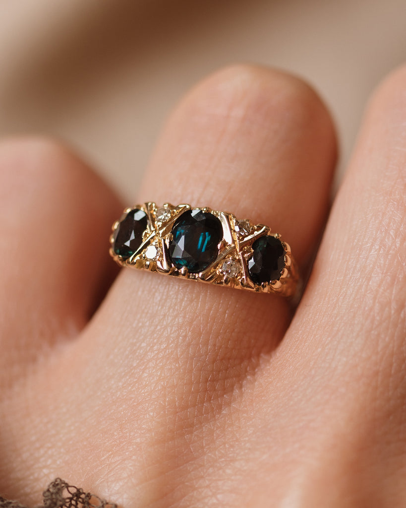 Marceline Vintage 18ct Gold Sapphire & Diamond Seven Stone Ring