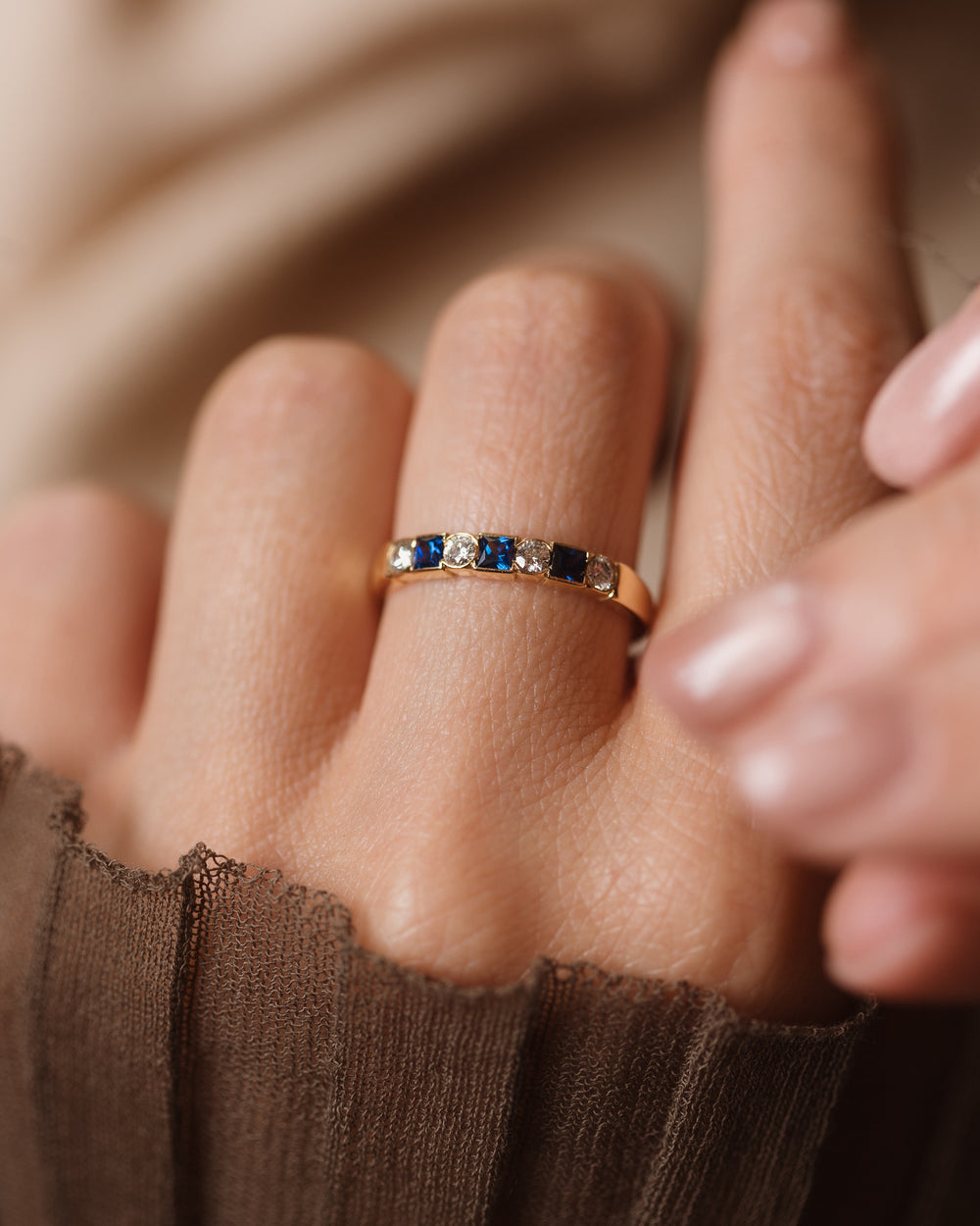 Georgina Vintage 18ct Gold Sapphire & Diamond Half Eternity Ring