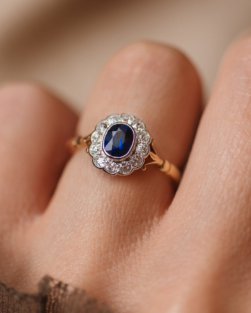 Mariam Antique 18ct Gold Sapphire & Diamond Cluster Ring
