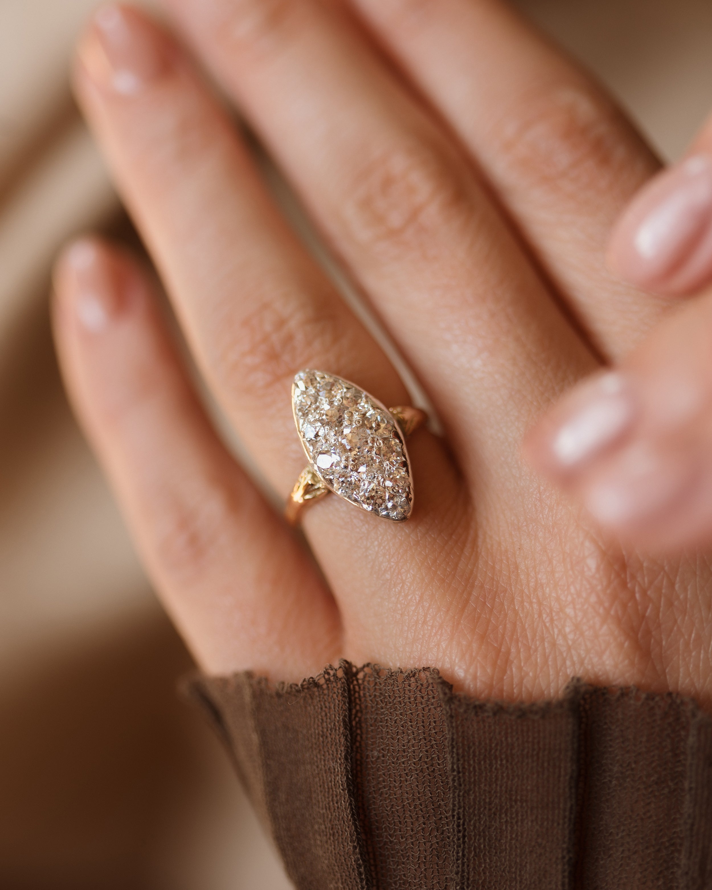 Image of Artemisia Antique 18ct Gold Diamond Marquise Cluster Ring