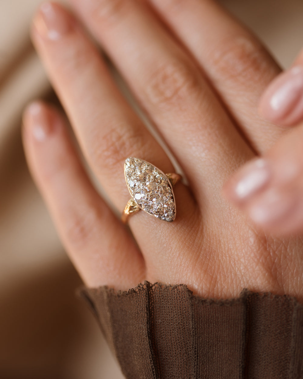 Artemisia Antique 18ct Gold Diamond Marquise Cluster Ring